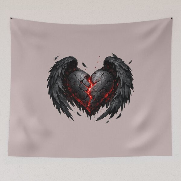 Item preview, Dark Gothic Broken Heart with Black Angel Wings – Glowing Red Cracked Stone Love, Emotional Aesthetic Sticker designed and sold by CutePearlStudio.
