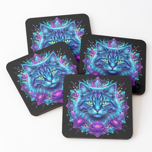 Item preview, Neon Cat Portrait Sacred Geometry — Cat Lover Gift designed and sold by Zippy Creation.