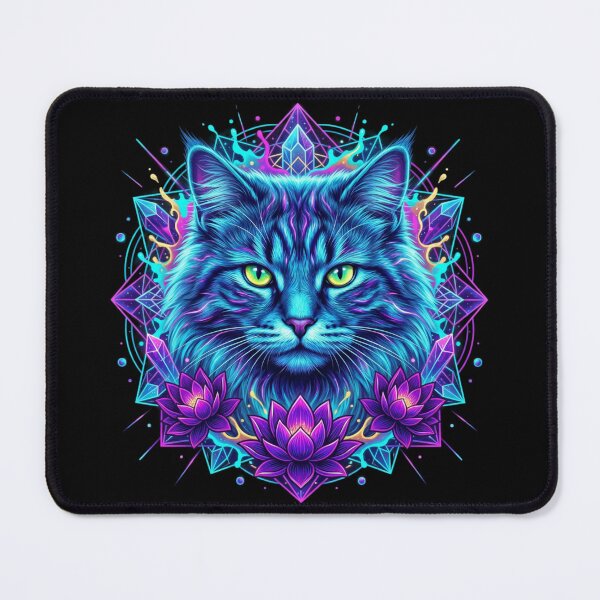 Item preview, Neon Cat Portrait Sacred Geometry — Cat Lover Gift designed and sold by Zippy Creation.