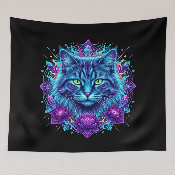 Item preview, Neon Cat Portrait Sacred Geometry — Cat Lover Gift designed and sold by Zippy Creation.
