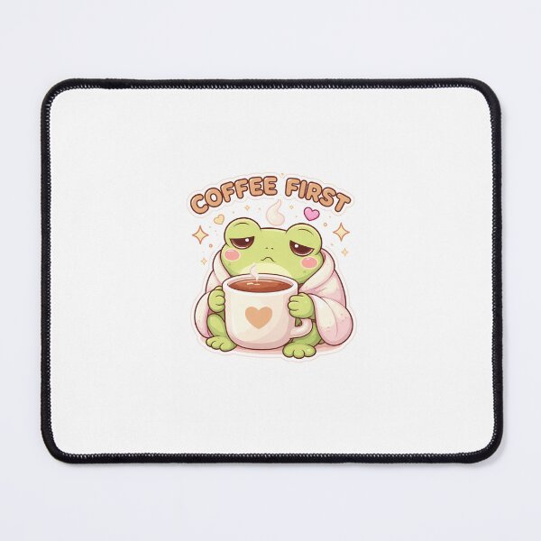 Item preview, Kawaii Frog with Coffee “Coffee First” | Cute Sleepy Frog Sticker designed and sold by AidaAviles.
