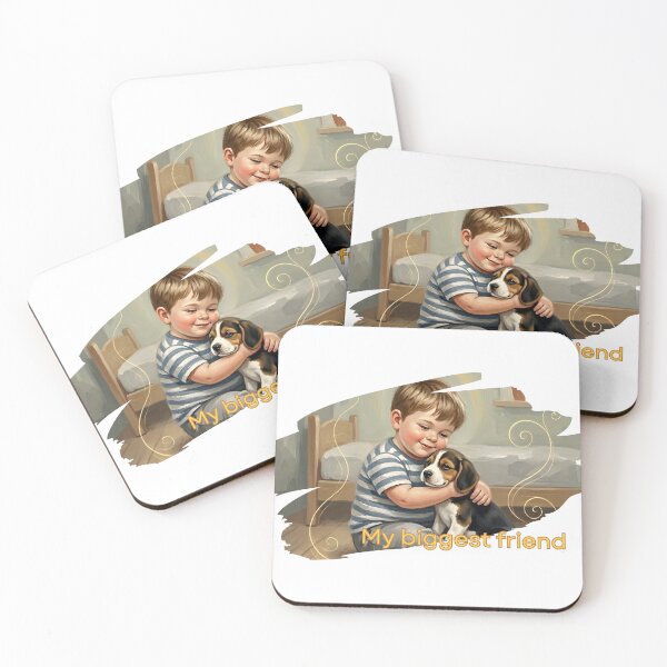 Item preview, Pure Love – Boy Hugging Puppy Cute Wholesome Aesthetic Illustration designed and sold by InfinitePawBond.