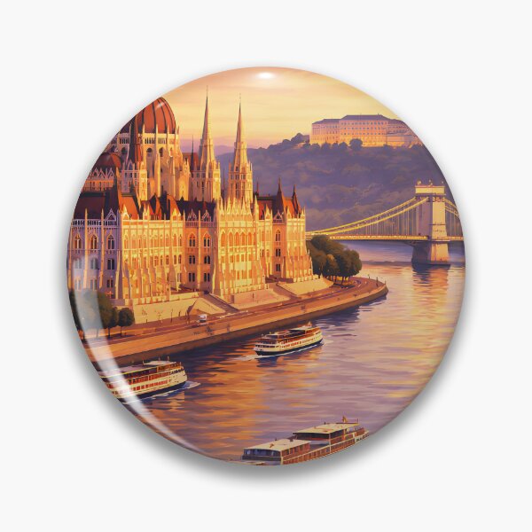 Item preview, Vintage Budapest Sunset Travel Poster designed and sold by FestivityFinds.