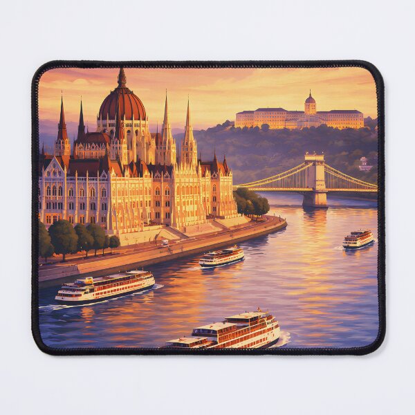 Item preview, Vintage Budapest Sunset Travel Poster designed and sold by FestivityFinds.