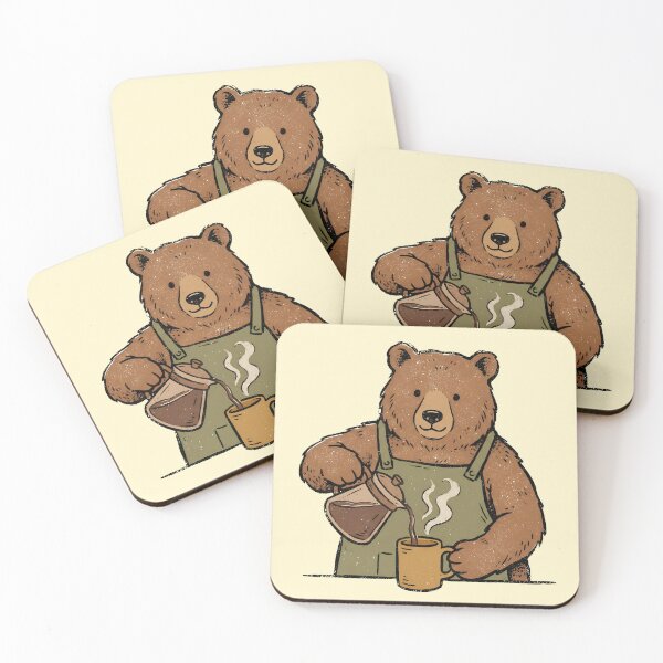 Item preview, Cozy Retro Bear Barista Pouring Coffee designed and sold by Imaginationbeyond.