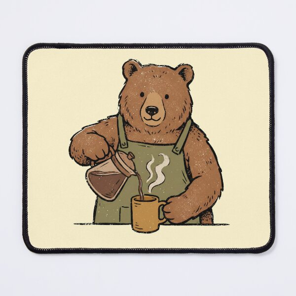 Item preview, Cozy Retro Bear Barista Pouring Coffee designed and sold by Imaginationbeyond.