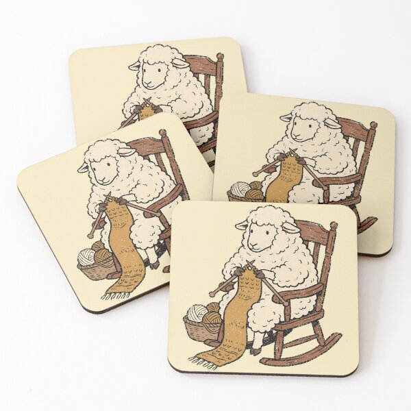 Item preview, Cozy Retro Sheep Knitting In Rocking Chair designed and sold by Imaginationbeyond.