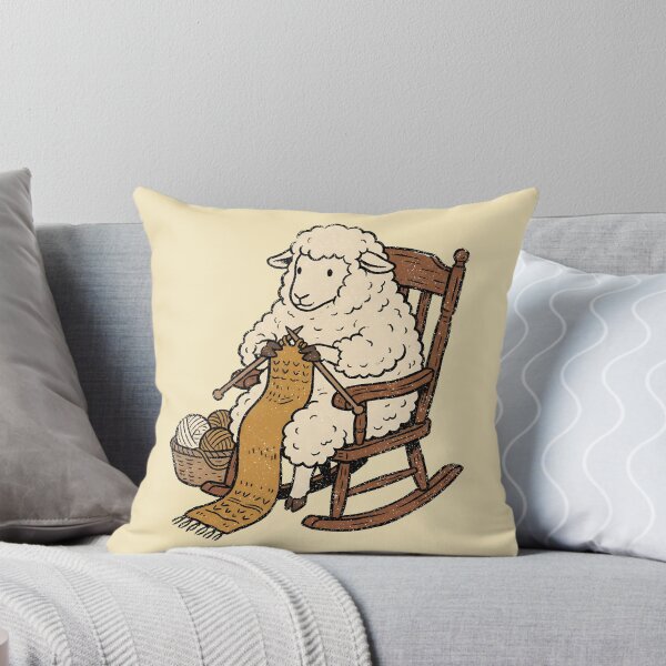 Item preview, Cozy Retro Sheep Knitting In Rocking Chair designed and sold by Imaginationbeyond.