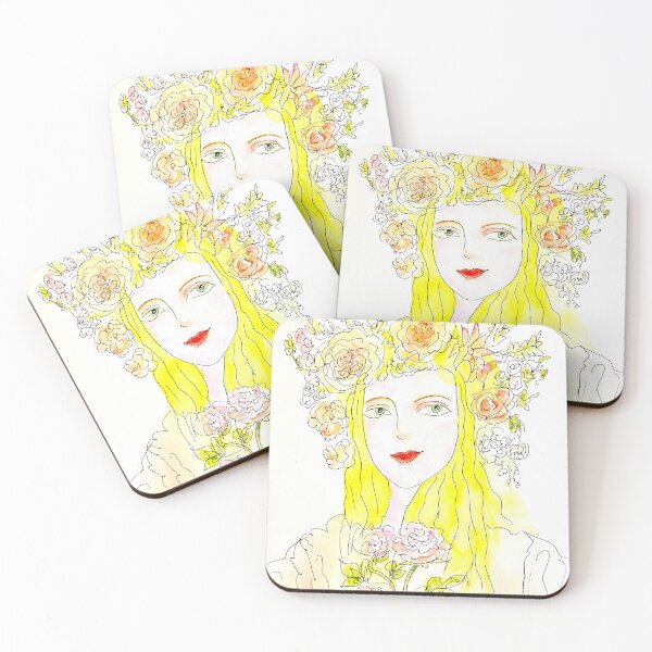 Item preview, Floral Crown Woman portrait Soft Yellow designed and sold by TinTinBloom.