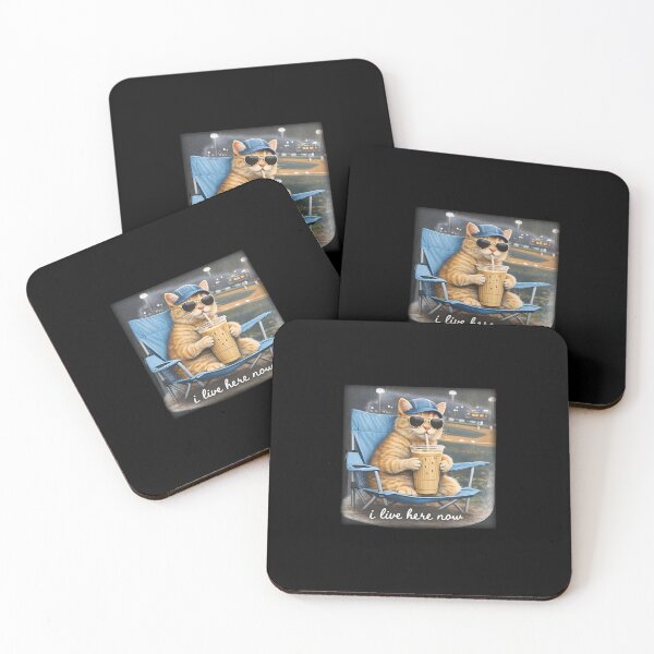 Item preview, Funny Cat Baseball, I Live Here Now, Softball Game Day , Cat Drinking Iced Coffee designed and sold by BachulAlam.