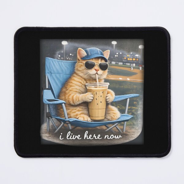 Item preview, Funny Cat Baseball, I Live Here Now, Softball Game Day , Cat Drinking Iced Coffee designed and sold by BachulAlam.