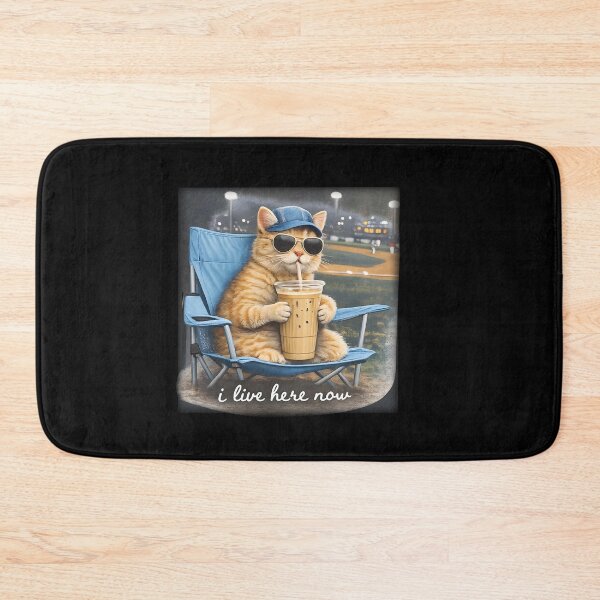 Item preview, Funny Cat Baseball, I Live Here Now, Softball Game Day , Cat Drinking Iced Coffee designed and sold by BachulAlam.