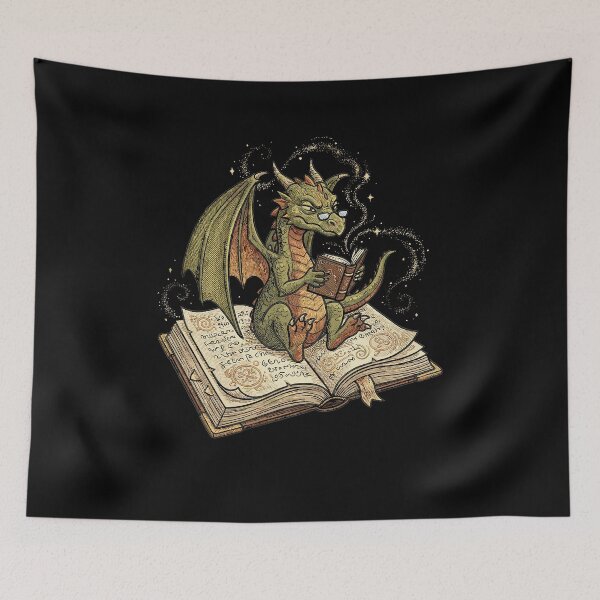 Item preview, Dragon Bookworm Reading Fantasy Book Graphic Art designed and sold by Dressed For  Duty.