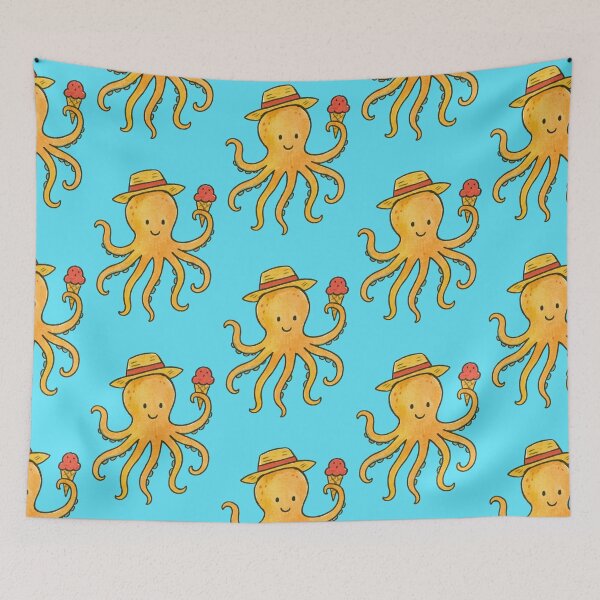 Item preview, Octopus with hat and ice cream cup, funny summer illustration designed and sold by Mauswohn.