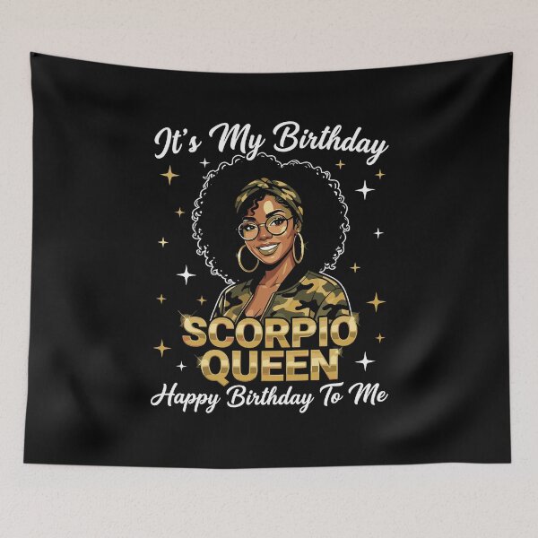 Item preview, It's My Birthday Scorpio Queen Camo Bow Afro Black Girl designed and sold by Dressed For  Duty.