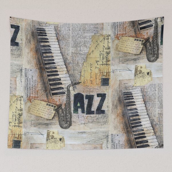 Item preview, Vintage Jazz Piano & Saxophone Art Print – Retro Music Wall Decor, Jazz Lover Gift, Musician Illustration designed and sold by art2print.