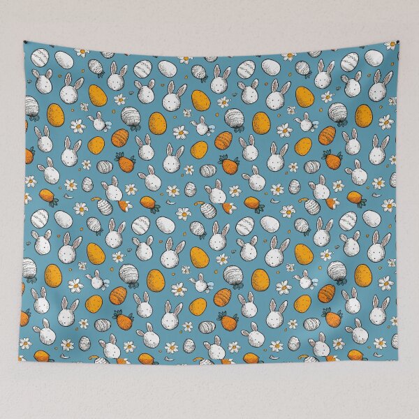 Item preview, Vintage Easter Bunny and Egg Pattern on Blue designed and sold by SMHaven93.