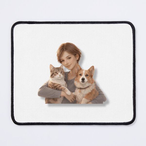 Item preview, Cute Girl Hugging her Cat and Corgi Dog - Pet Lover Illustration designed and sold by MarZeDesigns .