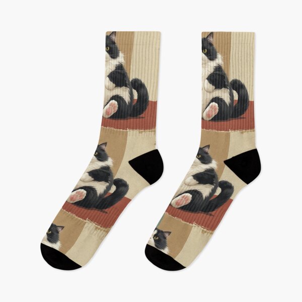 Item preview, Chubby Tuxedo Cat Sitting – American Vintage Style Illustration designed and sold by LEO'S CREATURE　れおずくりーちゃー.