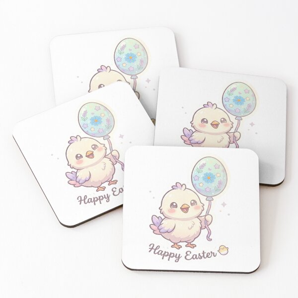 Aperçu de l'œuvre Poussin mignon tenant un ballon œuf de Pâques | Design kawaii | Poussin printanier pastel | Adorable autocollant de Pâques créée et vendue par pixelandpalette.