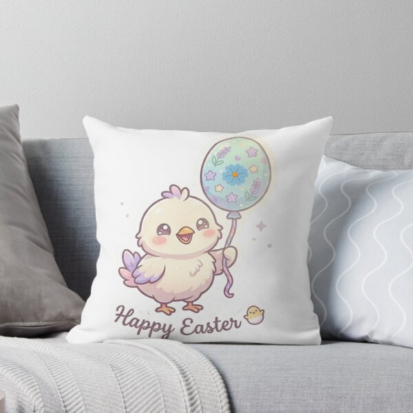Item preview, Cute Chick Holding Easter Egg Balloon Kawaii Design | Pastel Spring Chick | Adorable Easter Sticker designed and sold by pixelandpalette.