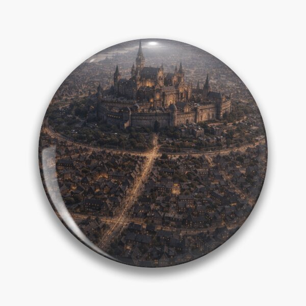 Item preview, Medieval Fantasy City Wall Art | Royal Palace Capital at Dusk | Dark Fantasy Architecture Aerial Print designed and sold by Element Horizon Studio.