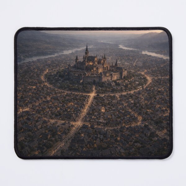 Item preview, Medieval Fantasy City Wall Art | Royal Palace Capital at Dusk | Dark Fantasy Architecture Aerial Print designed and sold by Element Horizon Studio.