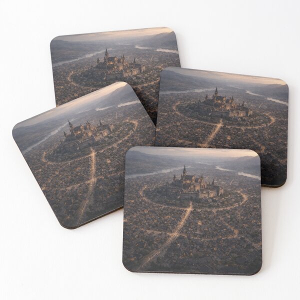 Item preview, Medieval Fantasy City Wall Art | Royal Palace Capital at Dusk | Dark Fantasy Architecture Aerial Print designed and sold by Element Horizon Studio.