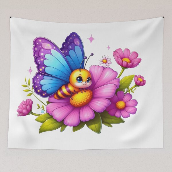 Item preview, Cute Bee Butterfly on Flowers | Kawaii Nature Cartoon | Colorful Aesthetic Floral Animal Design designed and sold by Aedition.