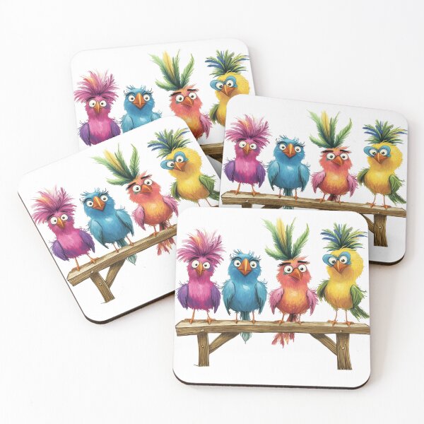 Item preview, Funny Colorful Birds Friends, Cute Cartoon Animal Group, Quirky Bird Illustration designed and sold by GoodMoodVibes.