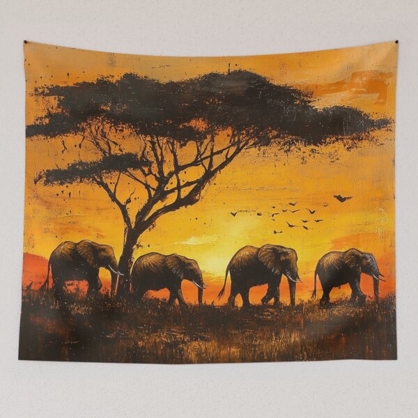 Item preview, Kenya African Savanna Sunset with Elephants and Acacia Trees designed and sold by Myra365Art.