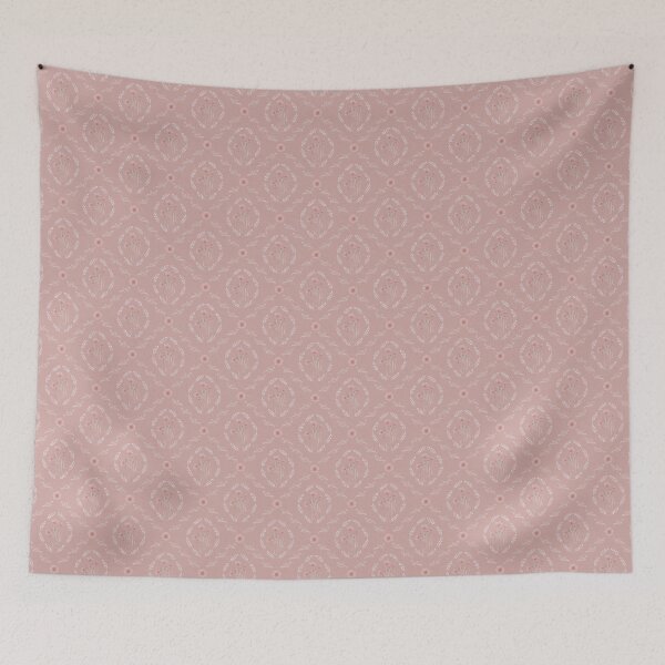Item preview, dusty rose romantic damask with blush cottagecore floral wreath designed and sold by Designs by christel_treiber.