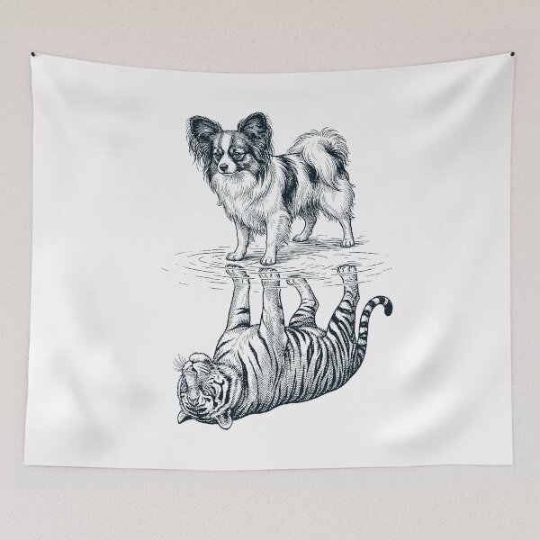 Item preview, Vintage Papillon Reflection Tiger Dog Lover designed and sold by DoodleTortle.
