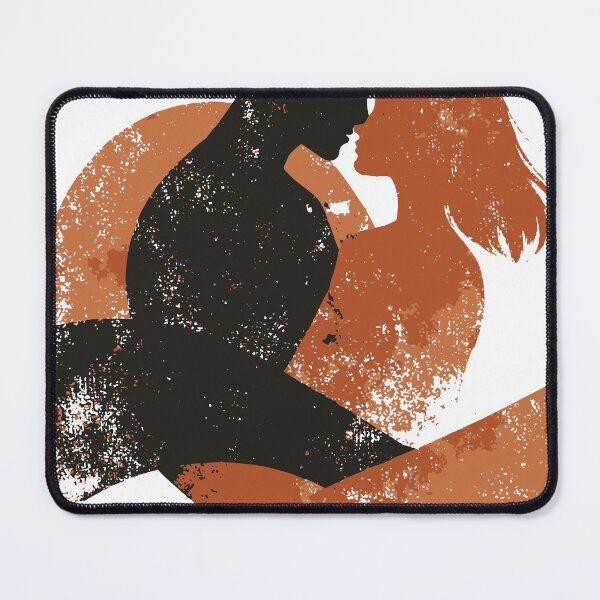 Item preview, Romantic silhouette of a couple embracing in a textured, vintage-style illustration. Warm sunset tones, moon and sun shapes create an intimate designed and sold by Dejbar.