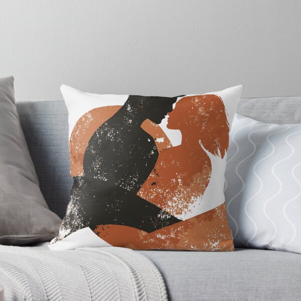 Item preview, Romantic silhouette of a couple embracing in a textured, vintage-style illustration. Warm sunset tones, moon and sun shapes create an intimate designed and sold by Dejbar.