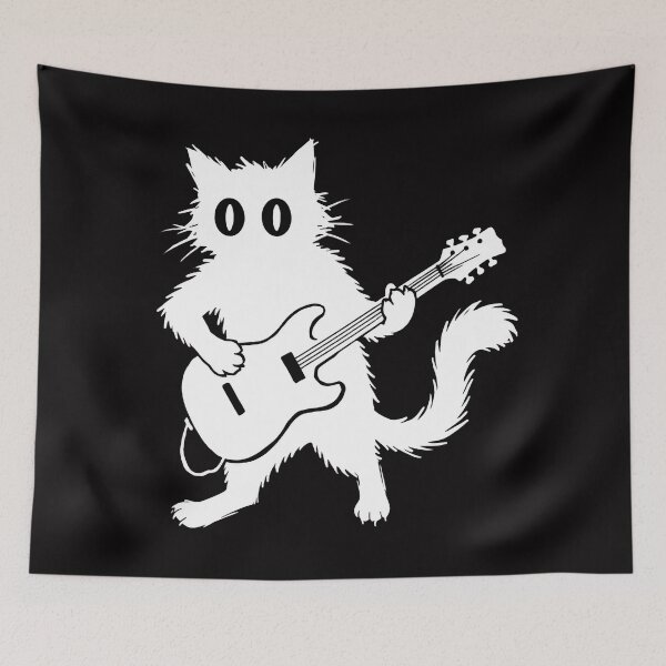 Item preview, Fuzzy Cat Playing Electric Guitar Grunge Sketch designed and sold by seven things shop.