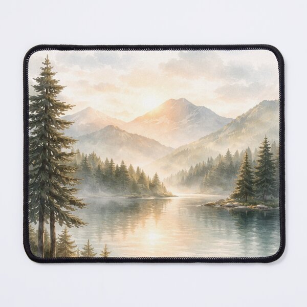 Item preview, Serene Mountain Lake Sunrise Watercolor Landscape designed and sold by myforestfog.