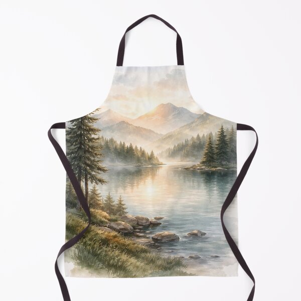 Item preview, Serene Mountain Lake Sunrise Watercolor Landscape designed and sold by myforestfog.