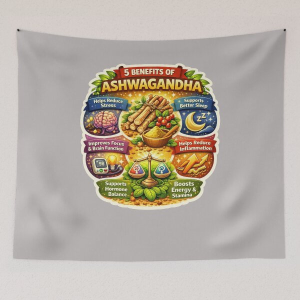 Item preview, 5 Benefits of Ashwagandha, Herbal Wellness, Stress Relief, Sleep & Energy Boost Design designed and sold by Right-UR.