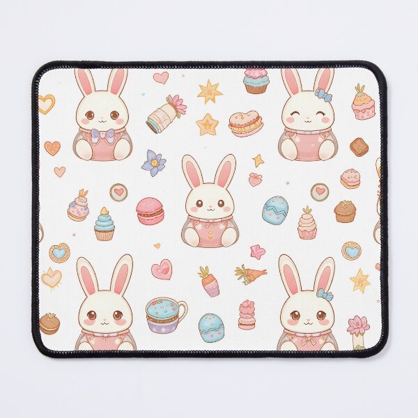 Item preview, Kawaii Bunny Café Easter - Cute Chibi Bunnies with Cupcakes Macarons Sweets Pattern designed and sold by Amplify-n-Co.