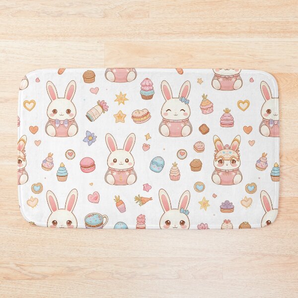 Item preview, Kawaii Bunny Café Easter - Cute Chibi Bunnies with Cupcakes Macarons Sweets Pattern designed and sold by Amplify-n-Co.