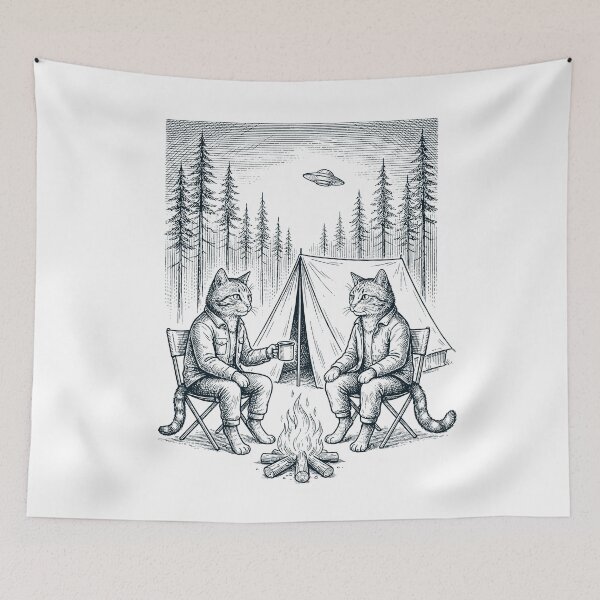 Item preview, Vintage Cat Camping UFO Animal Lover designed and sold by TerryConnells.