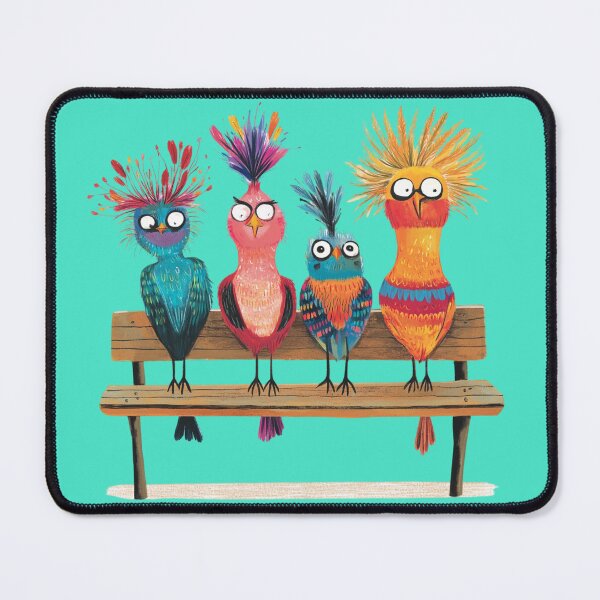 Item preview, Funny Colorful Birds on Bench, Cute Cartoon Animal Friends, Quirky Bird Illustration designed and sold by GoodMoodVibes.