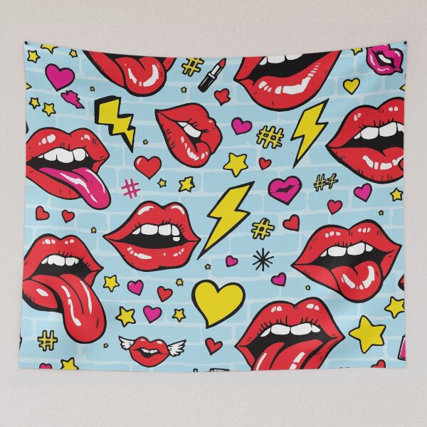 Item preview, Retro Pop Art Lips & Lightning Pattern designed and sold by BrownHorse90s.