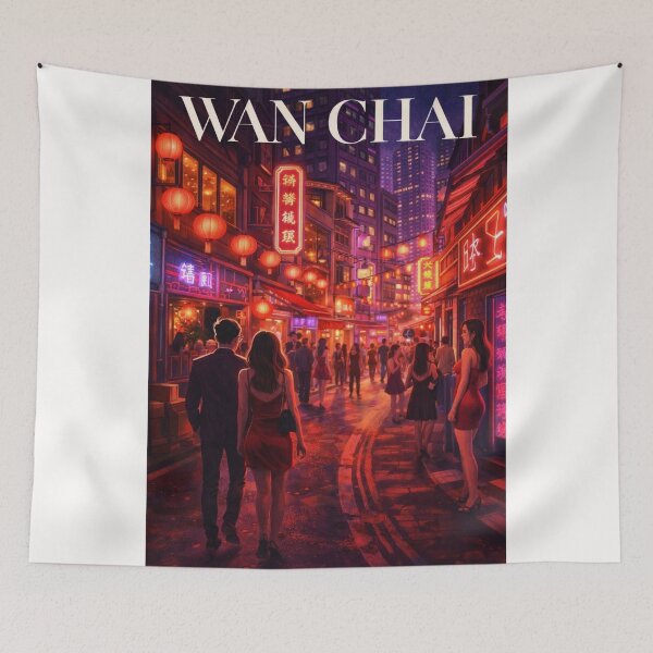 Item preview, Wan Chai Hong Kong Night Street with Neon Signs and Urban Skyline designed and sold by Places On Earth.