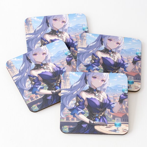 Item preview, Keqing Genshin Impact Elegant Violet Dress City Balcony Sunset designed and sold by Tokyonomad.