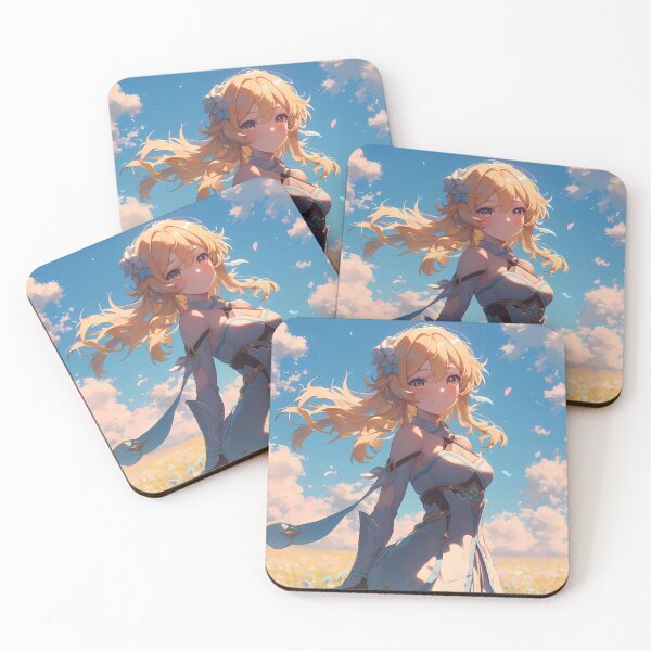 Item preview, Traveler Lumine Genshin Impact Serene Flower Meadow Under Blue Sky designed and sold by Tokyonomad.
