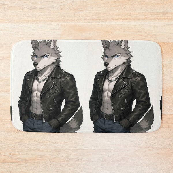 Item preview, Badass Wolf Boy – Furry Biker Aesthetic Leather Jacket Art designed and sold by EchoWave11.