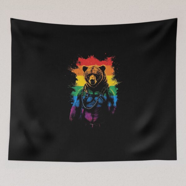 Item preview, Muscular Gay Bear with Rainbow Flag, Bold Art designed and sold by InkDazzle.