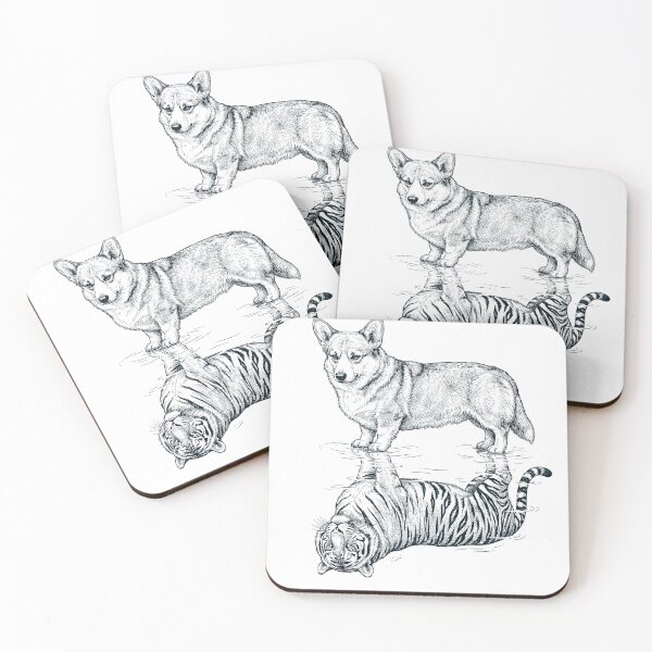 Artikelvorschau, Vintage Pembroke Welsh Corgi Reflection Tiger Hundeliebhaber entworfen und verkauft von DoodleTortle.